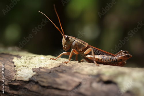 a grasshopper on a tree trunk