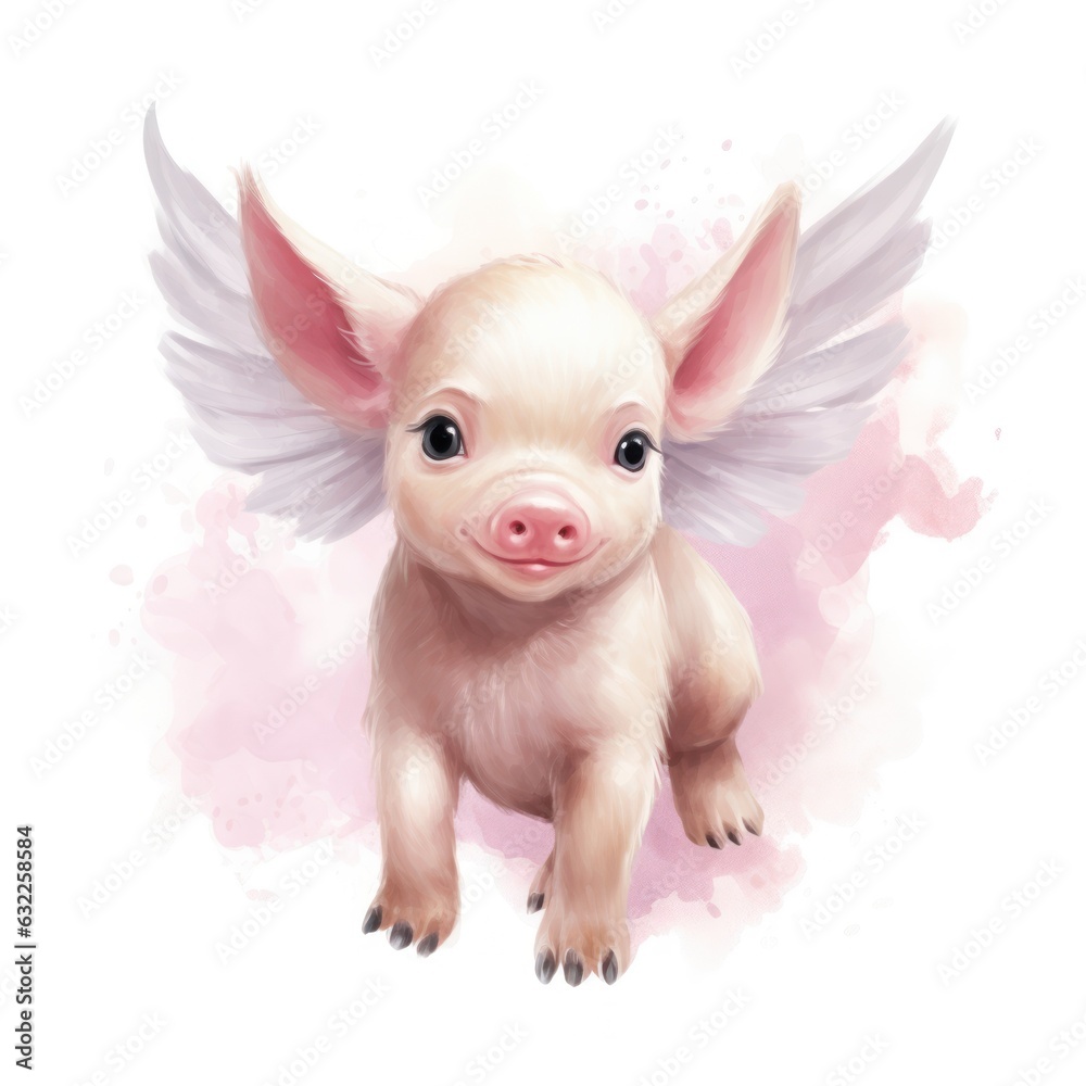 Cute Little Pig with Wings Watercolor Clipart AI Generated Cute Little Pig with Wings Watercolor Clipart AI Generated