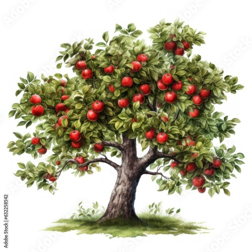 Watercolor Apple Tree Clipart on White Background AI Generated