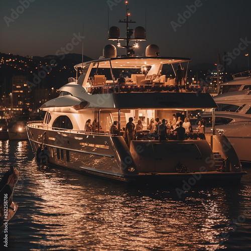 Party on yacht at night. AI illustration..