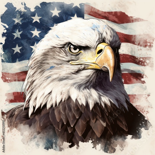 Vintage American Flag and Eagle Head Clipart on White Background AI Generated