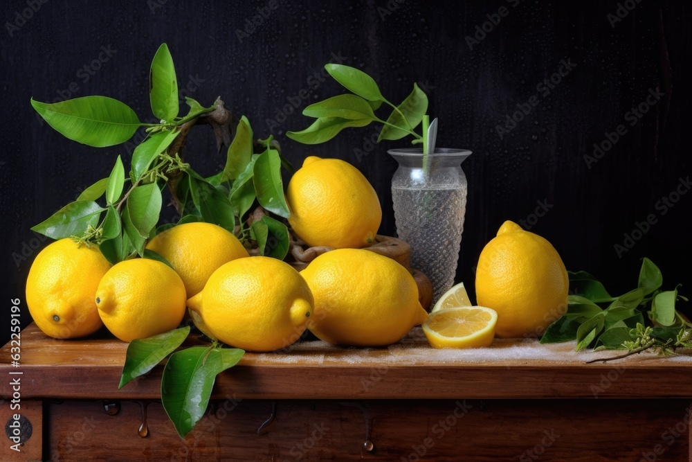 fresh lemons on a wooden board