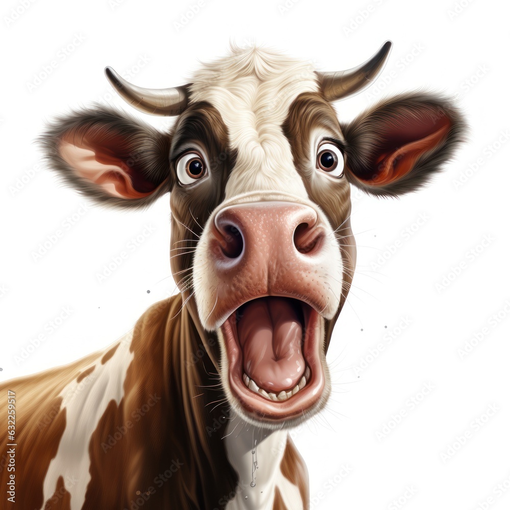 Funny Cow Clipart on White Background AI Generated