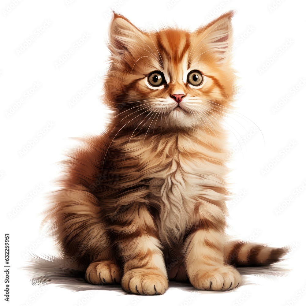 Cute Kitten Clipart on White Background - Ultra Realistic AI Generated