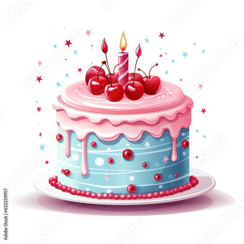 Cute Little Birthday Cake Clipart on White Background AI Generated