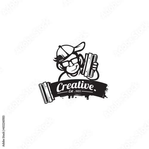 design logo vintage screen printing with monkey head vector illustration