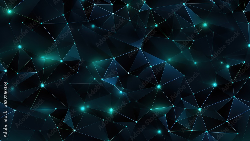 Obraz premium Abstract Interlocking Triangles Pattern with Dark Blue Stars and Spheres AI Generated