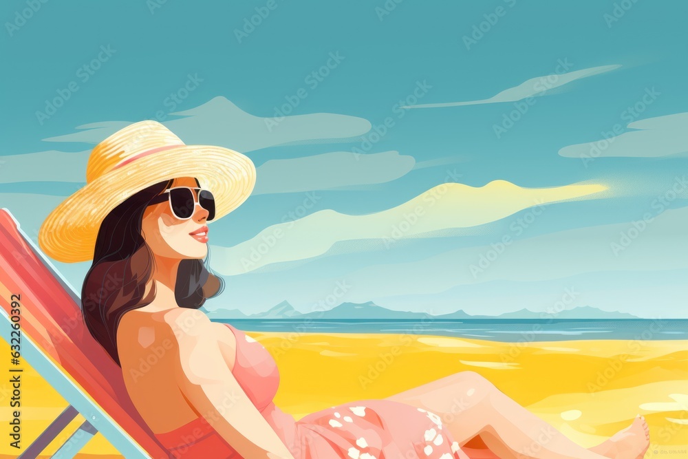 Woman Enjoying Summer Vacation on the Beach AI Generated