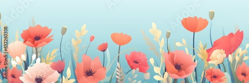 Modern Flat Design Flower Background with Copyspace AI Generated