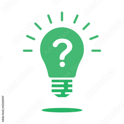 question mark on green light bulb like quiz icon. concept of expert pictogram or visionary symbol. flat cartoon trend simple think outside the box logotype graphic design web element isolated on white