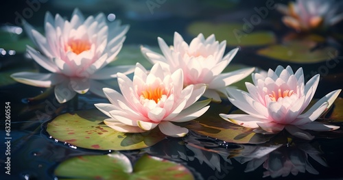 White Water Lily and Green Lily Pond AI Generated