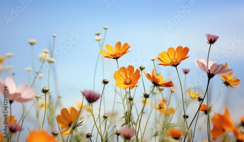 Vibrant Yellow Flower with Blue Sky over Meadow Background AI Generated © AlexandraRooss