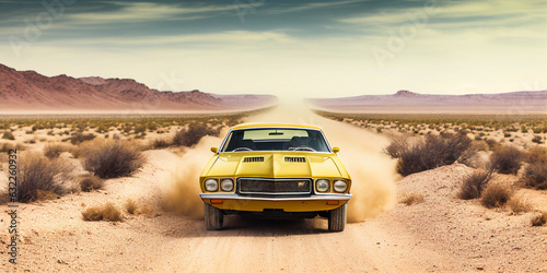 Muscle Car's High-Speed Chase on a Dusty Desert Road © WERBEFOTOS.COM