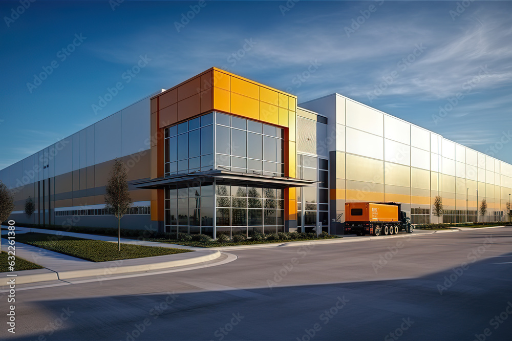 Modern Warehouse and Transport Center with Commercial Offices. created with Generative AI Modern Warehouse and Transport Center with Commercial Offices. created with Generative AI