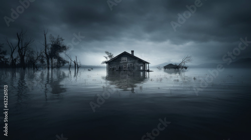 Fotografia a big flood at night with a cloudy sky