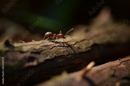 an ant on a tree trunk