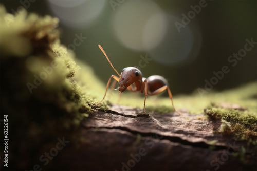 an ant on a tree trunk