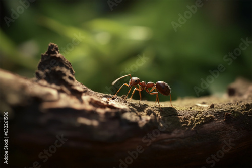 an ant on a tree trunk