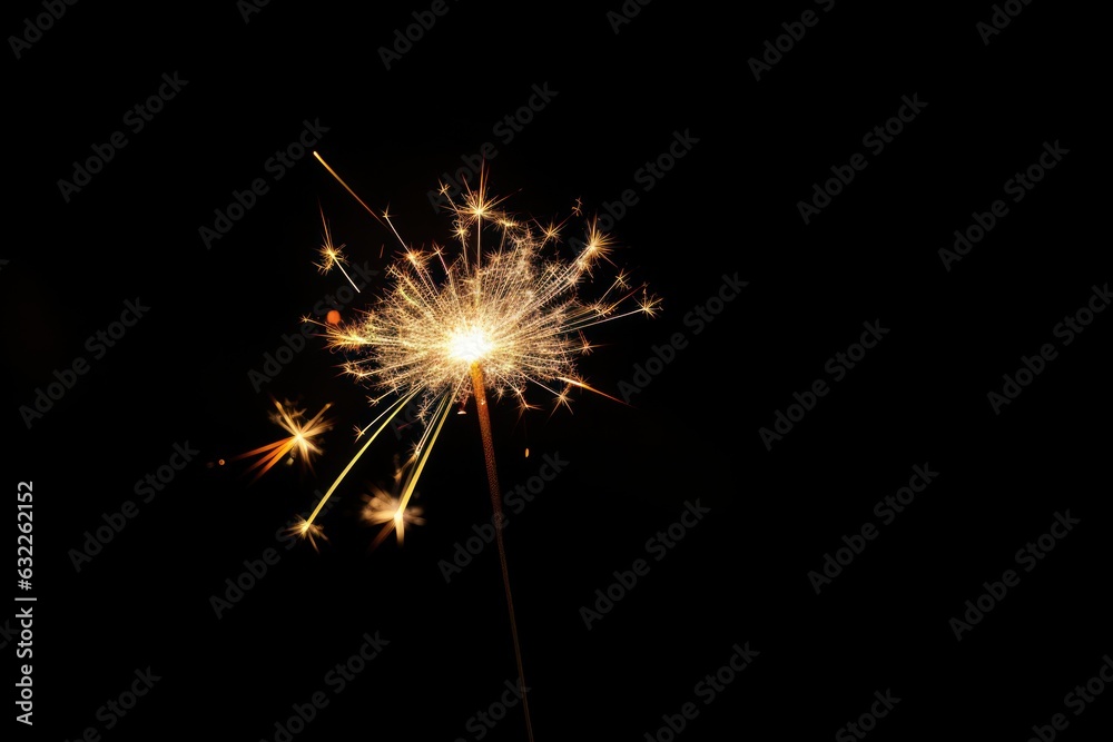 single burning sparkler against black background, photoshop overlay, multiply negative