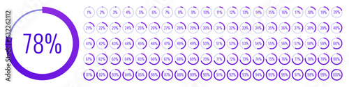 Percentage circle set. Progress bar. Loading indicator set. Vector illustration.