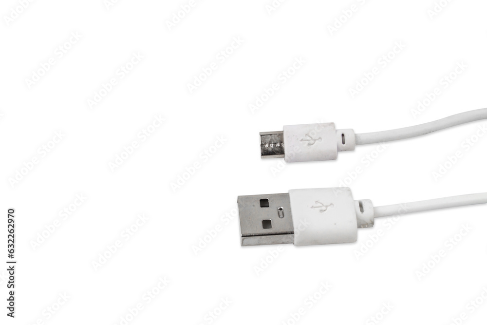 White mini USB android connector isolated white background. White mini USB android connector isolated white background.