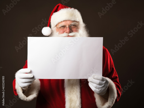 Santa holding a blank white sheet of paper, isolated background © Kedek Creative