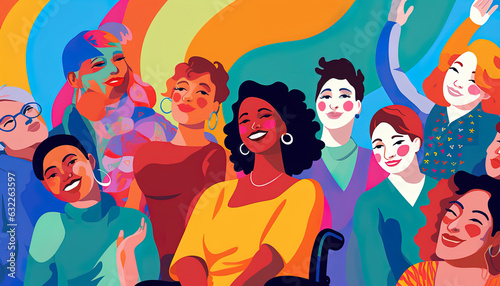 An inclusive illustration portraying workers of different backgrounds  ethnicity and abilities