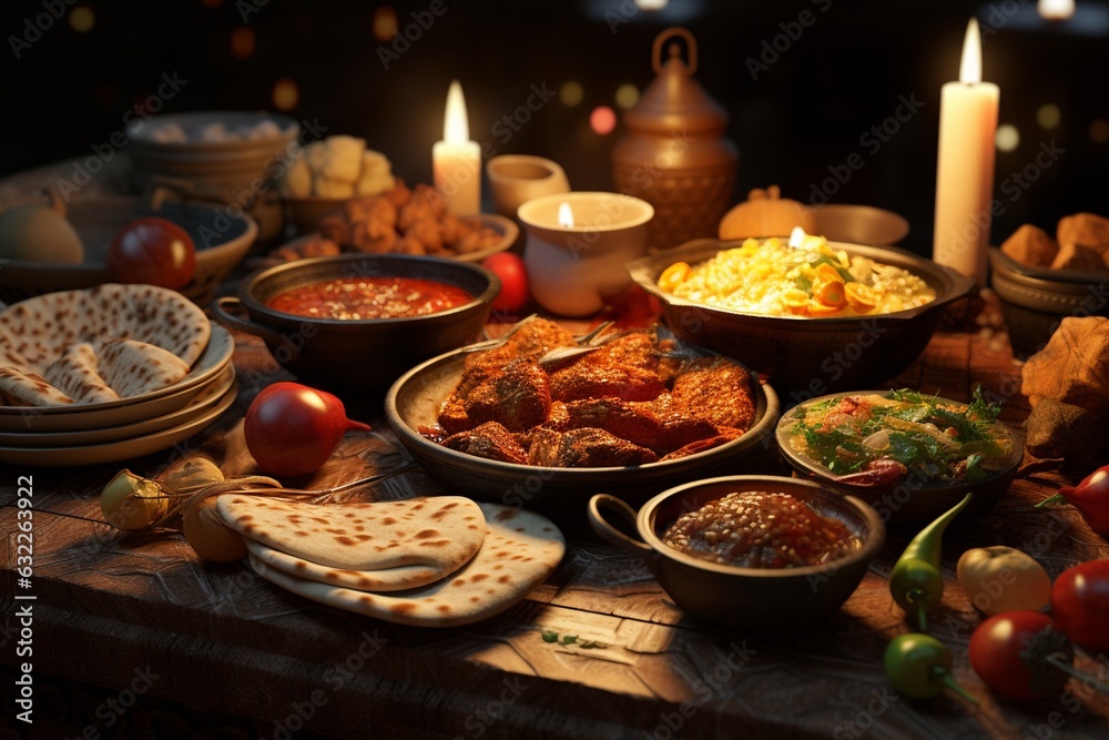 Photographs of ethnic dishes, Generative AI