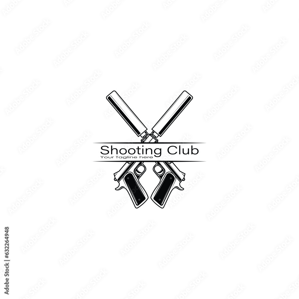 Crossed pistols with silencers or shooting club logo design vector graphics