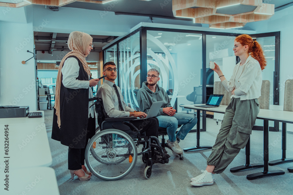 Young group of business people brainstorming together in a startup space, discussing business projects, investments, and solving challenges.