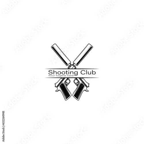 Crossed pistols with silencers or shooting club logo design vector graphics