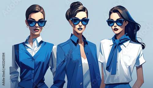 Illustrations of characters with different innovative styles and eyes with striking shades of blue