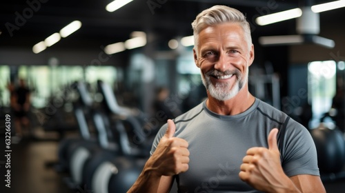 Middle-Age Personal Trainer Showing Thumbs Up in Gym AI Generated