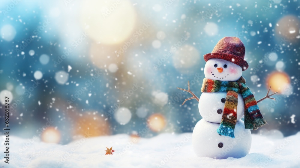Colorful Vintage Snowman in a Winter Wonderland AI Generated