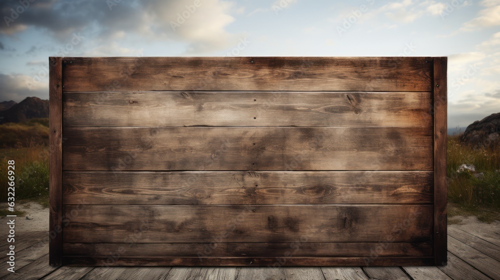 Weathered Wooden Sign Board with an Empty Photorealistic Appearance AI Generated