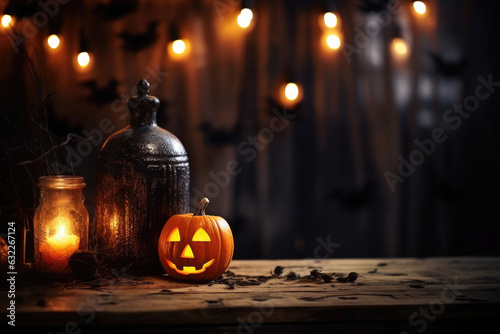 halloween decorated table with copy space