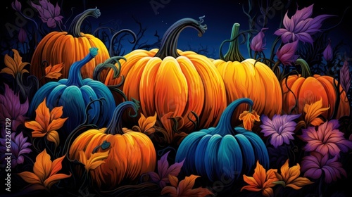 Vibrant Pumpkins  A Colorful Stock Illustration AI Generated