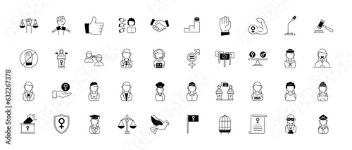 Set of women equality vector icons illustration.