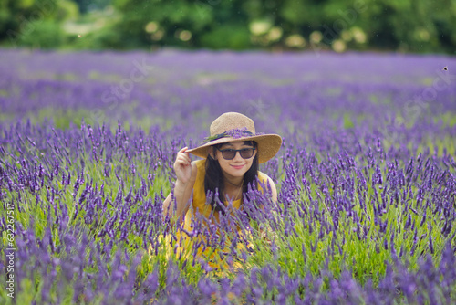 Lady in Yellow Dress on a Lavender Field during Summer