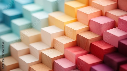 Vibrant Stacked Wooden Blocks with Depth of Field AI Generated