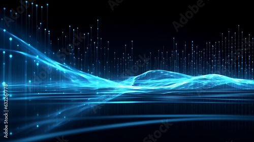 Futuristic Data Visualization Digital Technology Network on Dark Blue Neon Background