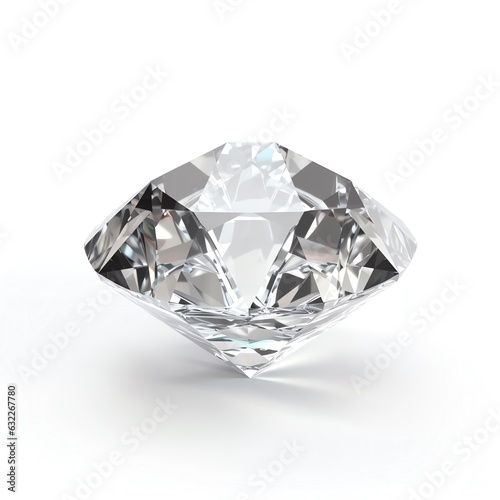 Diamond crystal with shadow on white background