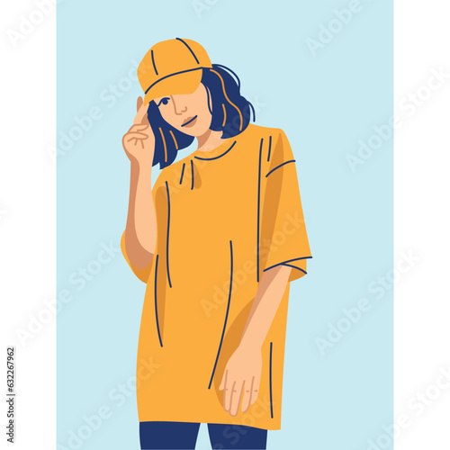 Stylish young woman dressed in oversize clothes