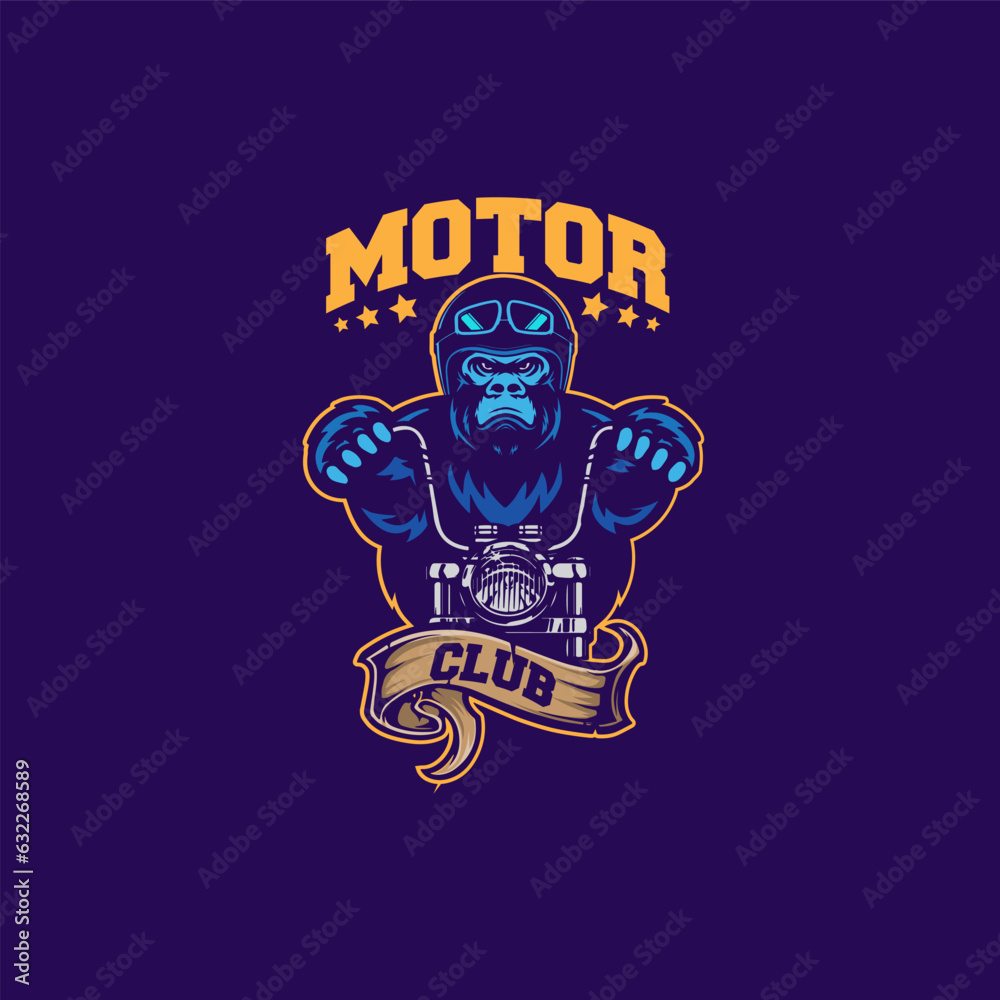 design logo vintage motorcycle club with gorilla head vector illustration