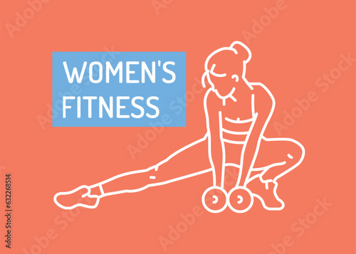 Woman does lunges with dumbbells black line icon.