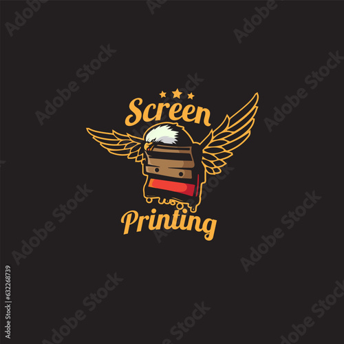 design logo vintage screen printing with eagle head vector illustration