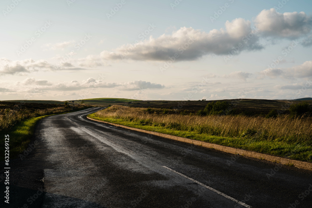 Countryside road in the UK in the sunset Peak District