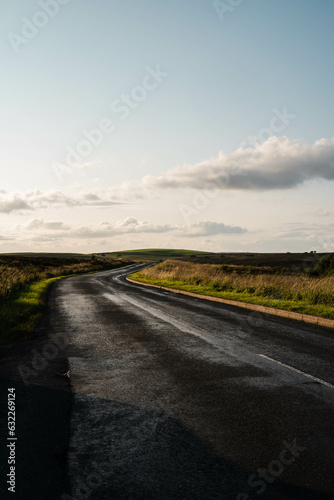 Countryside road in the UK in the sunset Peak District