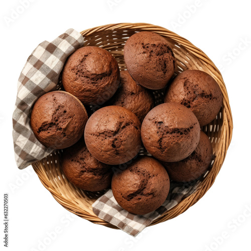 Basket of Chocolate Muffins Isolated on a Transparent Background