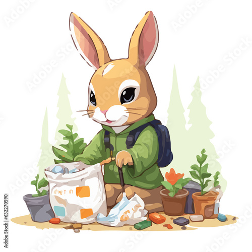 Rabbits-pick-up-trash-and-plant-trees-to-help-reduce-global-warming
